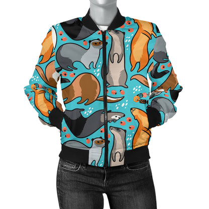 Ferret Pattern Print Design 03 Women's Bomber Jacket
