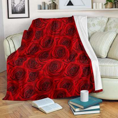 Rose Red Pattern Print Design RO04 Fleece Blanket