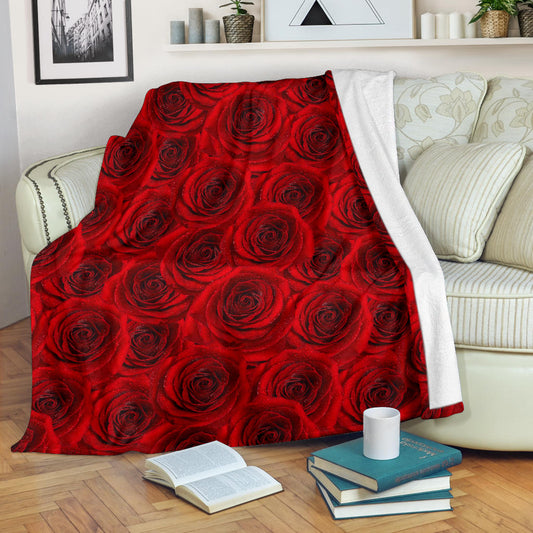 Rose Red Pattern Print Design RO04 Fleece Blanket