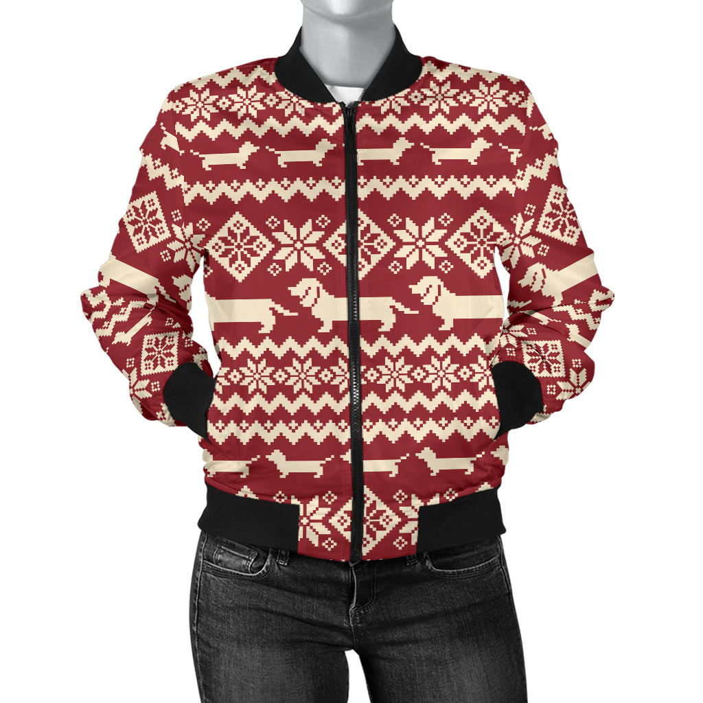 Dachshund Pattern Print Design 09 Women's Bomber Jacket