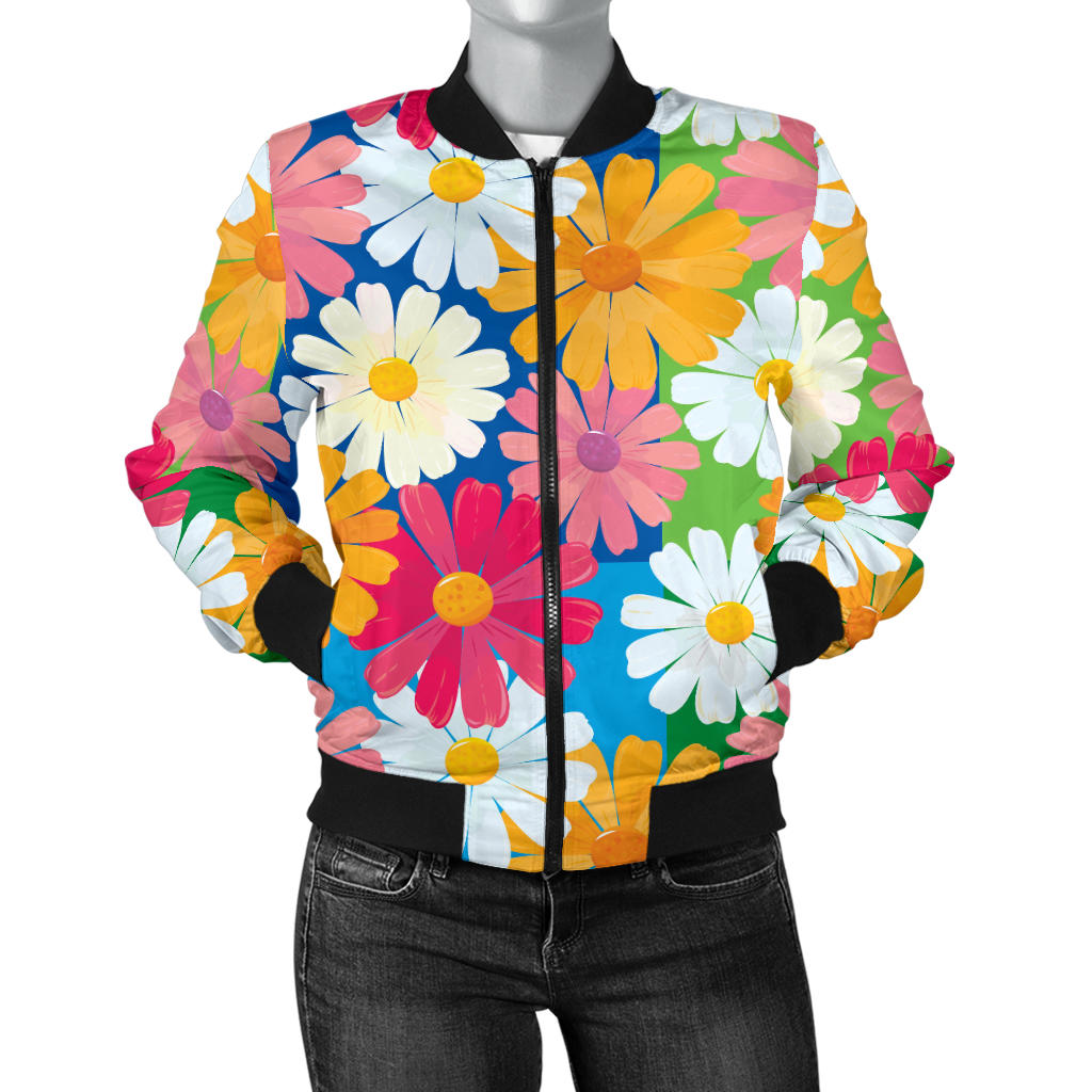 Daisy Pattern Print Design DS05 Women Bomber Jacket