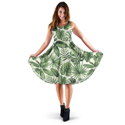 Palm Leaves Pattern Print Design PL014 Midi Dress