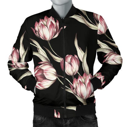 Tulip Pink Pattern Print Design TP02 Men Bomber Jacket