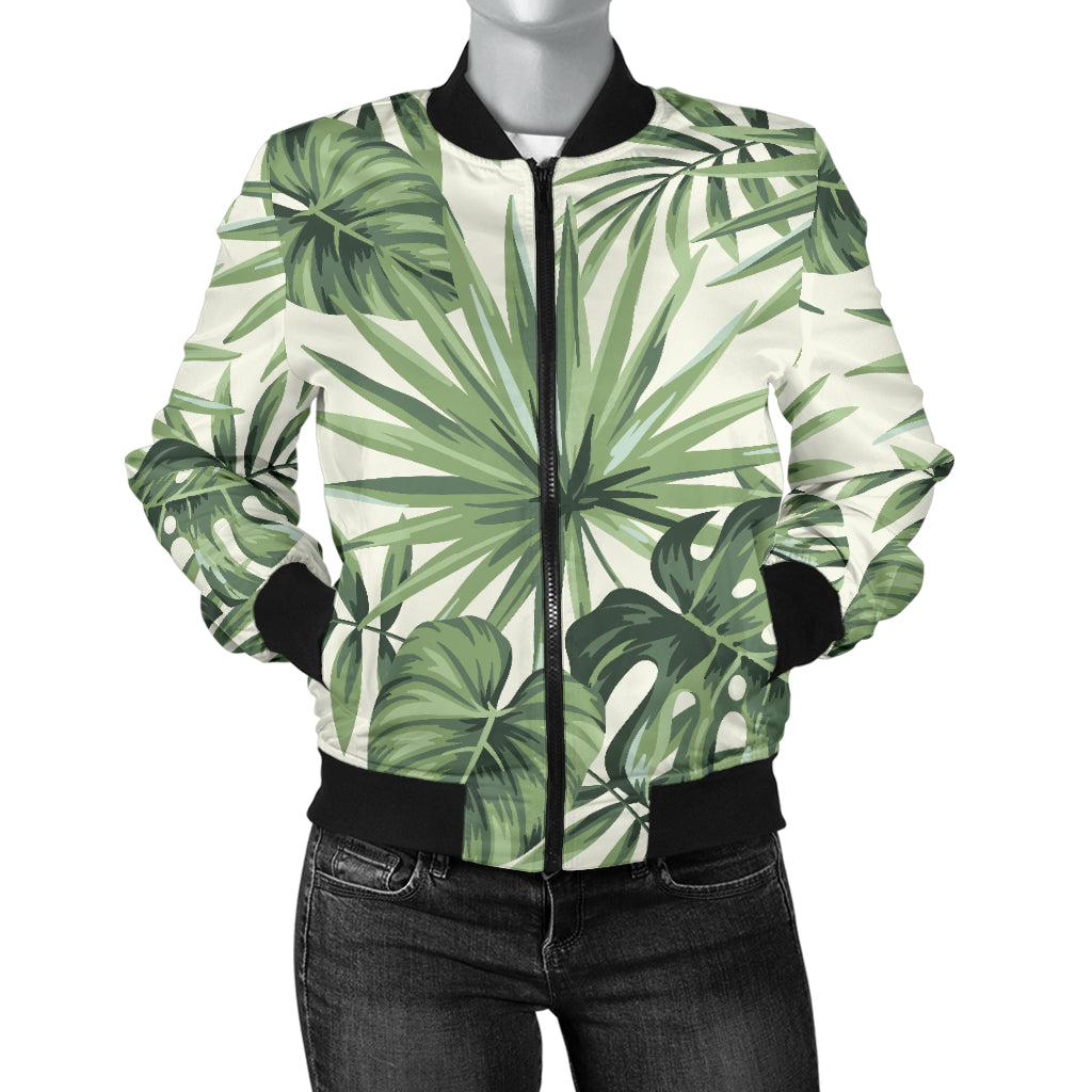 Palm Leaf Pattern Print Design A02 Women's Bomber Jacket