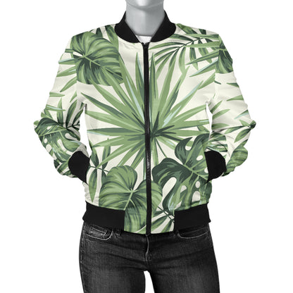 Palm Leaf Pattern Print Design A02 Women's Bomber Jacket