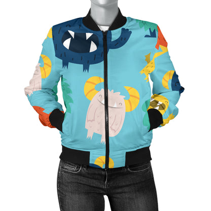 Monster Cartoon Pattern Print Design 03 Women's Bomber Jacket