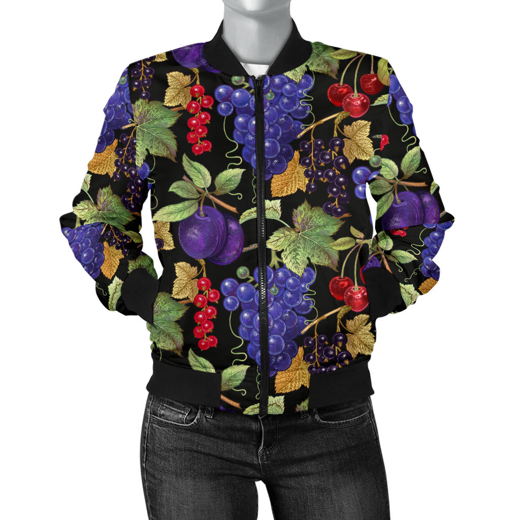 Grape Pattern Print Design GP05 Women Bomber Jacket