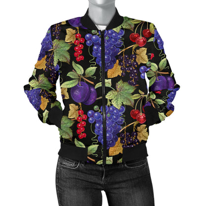 Grape Pattern Print Design GP05 Women Bomber Jacket