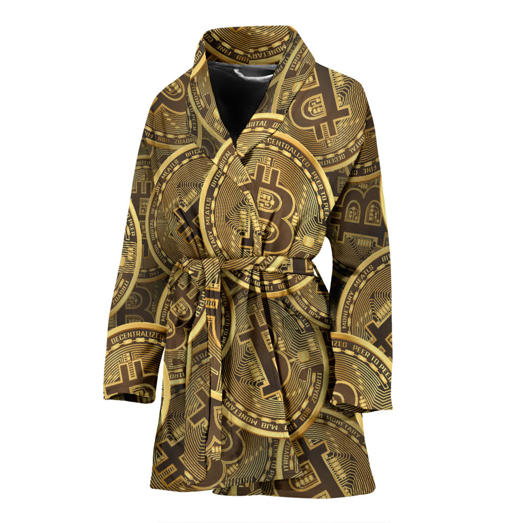 Bitcoin Pattern Print Design DO01 Women Bathrobe