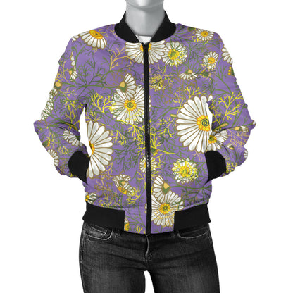 Daisy Pattern Print Design DS011 Women Bomber Jacket