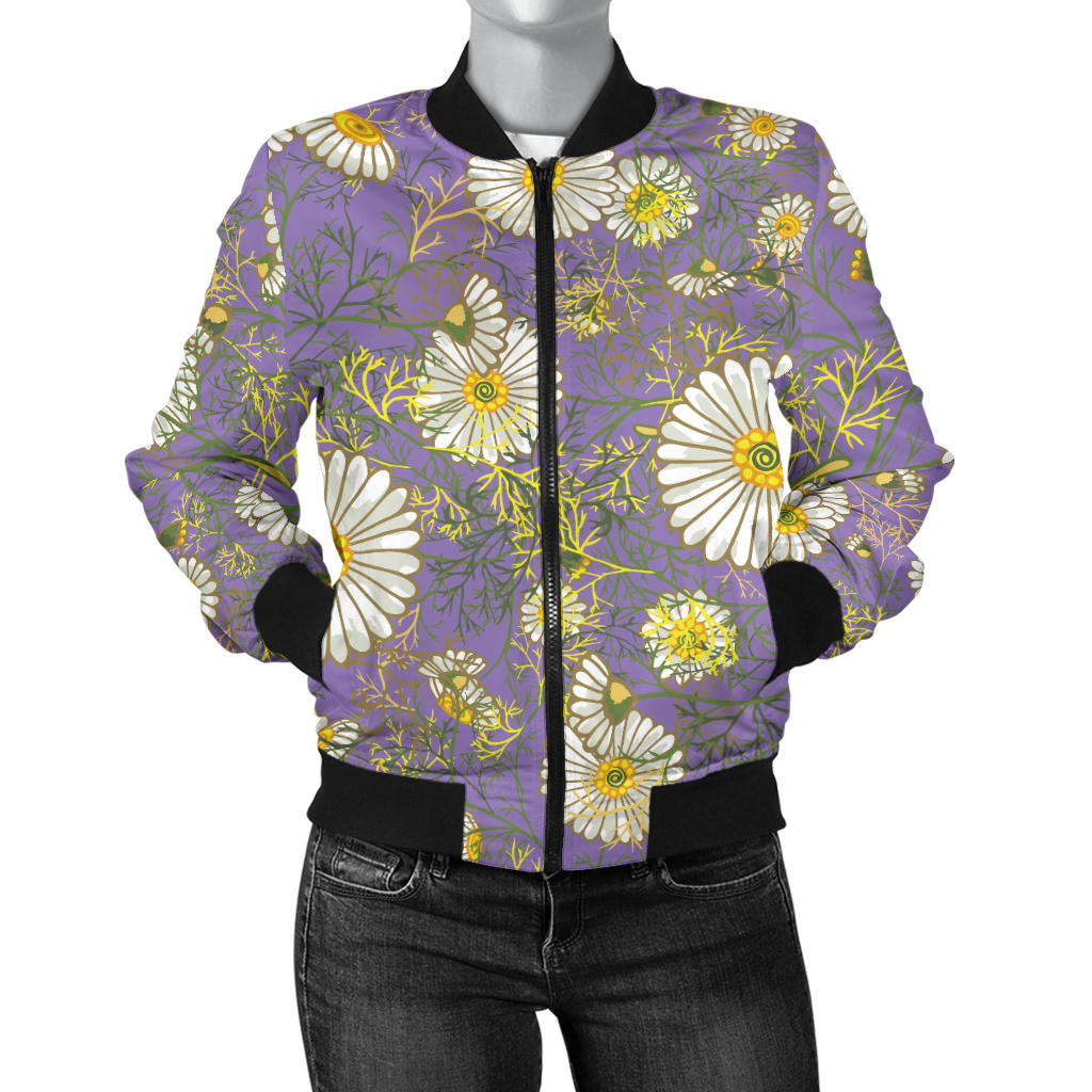 Daisy Pattern Print Design DS011 Women Bomber Jacket