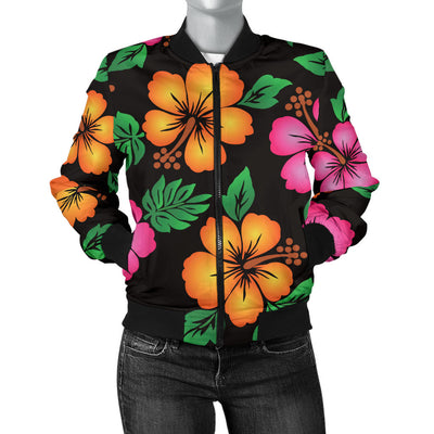 Hibiscus Pattern Print Design HB029 Women Bomber Jacket