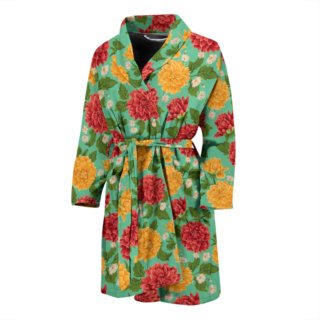 Dahlia Pattern Print Design DH011 Men Bathrobe