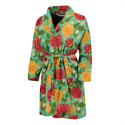 Dahlia Pattern Print Design DH011 Men Bathrobe