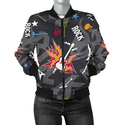 Rock and Roll Pattern Print Design A01 Women's Bomber Jacket