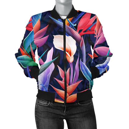 Tropical Flower Pattern Print Design TF023 Women Bomber Jacket