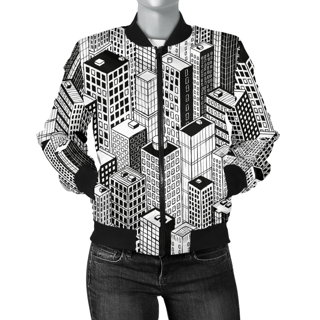 City Pattern Print Design 02 Women's Bomber Jacket