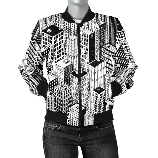 City Pattern Print Design 02 Women's Bomber Jacket