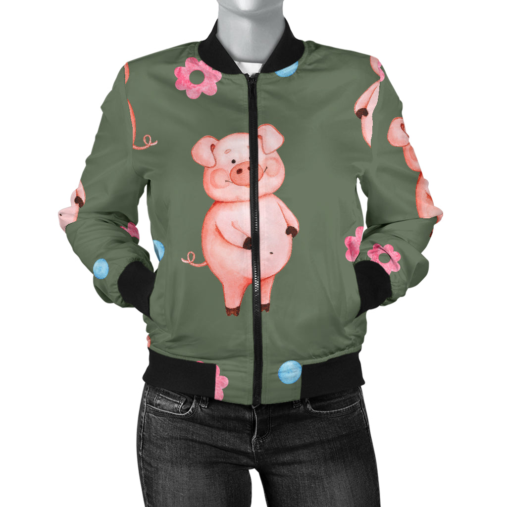 Pig Pattern Print Design 03 Women's Bomber Jacket