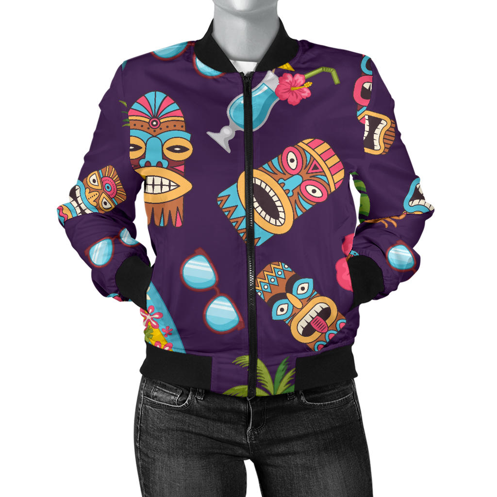 Hawaiian Themed Pattern Print Design H024 Women Bomber Jacket