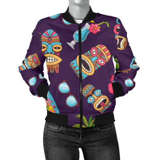 Hawaiian Themed Pattern Print Design H024 Women Bomber Jacket