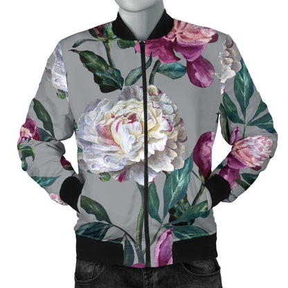 Peony Pattern Print Design PE01 Men Bomber Jacket