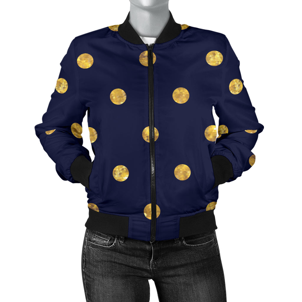 Polka Dot Gold Blue Pattern Print Design 02 Women's Bomber Jacket