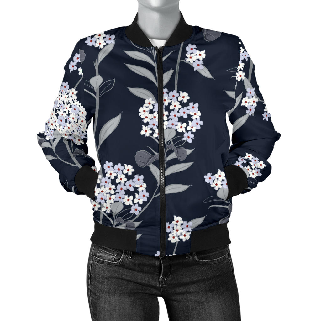 Hydrangea Pattern Print Design HD07 Women Bomber Jacket