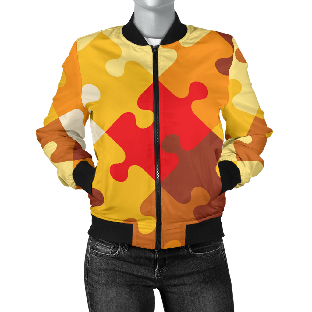Puzzle Pattern Print Design A01 Women's Bomber Jacket