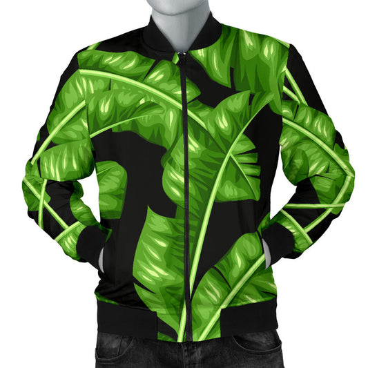 Banana Leaf Pattern Print Design BL01 Men Bomber Jacket