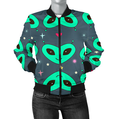 Alien Head Heart Pattern Print Design 03 Women's Bomber Jacket