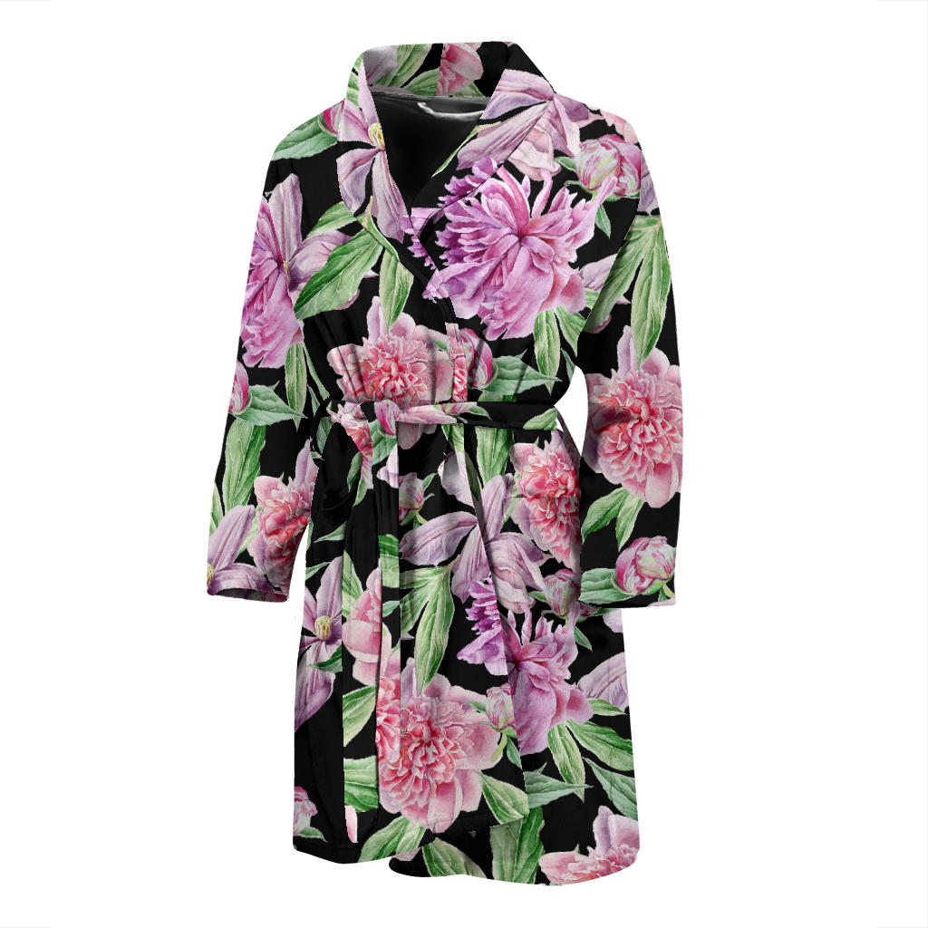 Peony Pattern Print Design PE08 Men Bathrobe