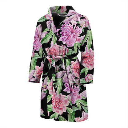 Peony Pattern Print Design PE08 Men Bathrobe