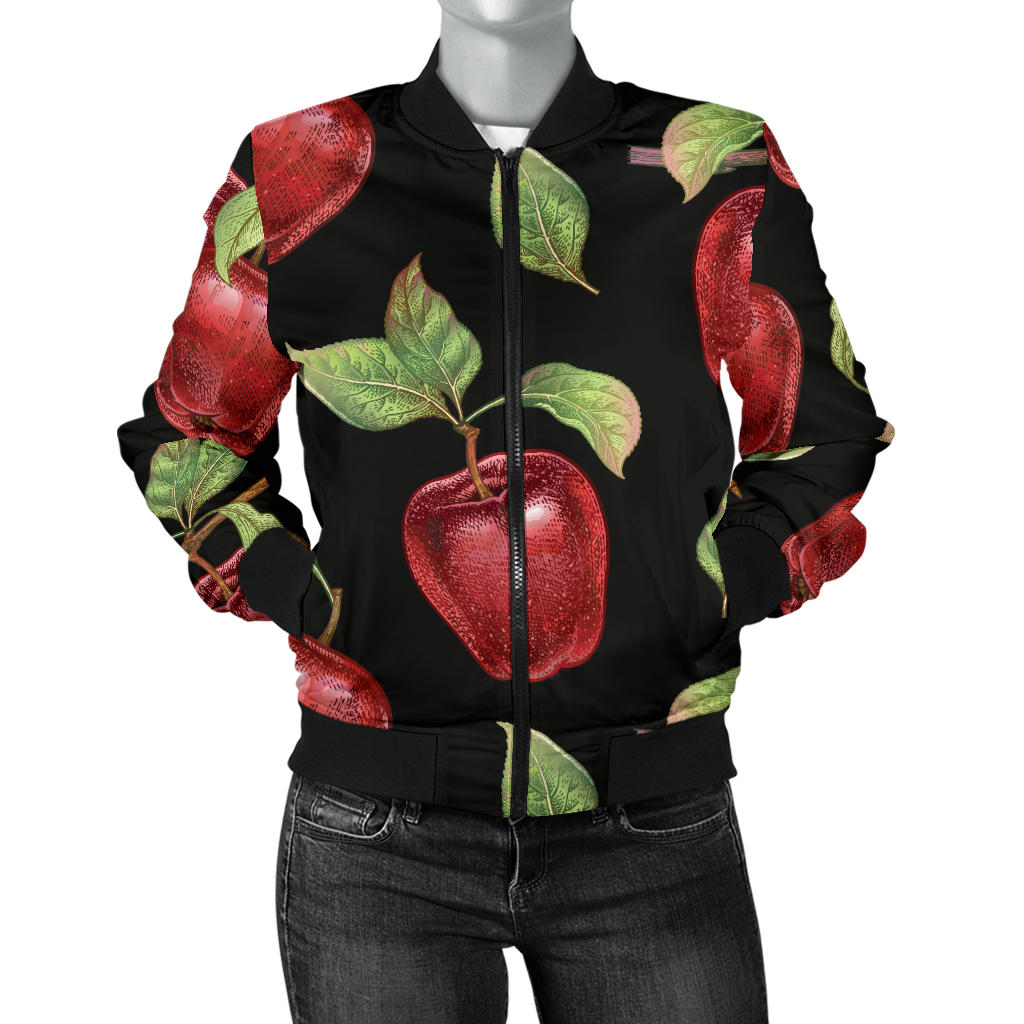 Apple Pattern Print Design AP011 Women Bomber Jacket