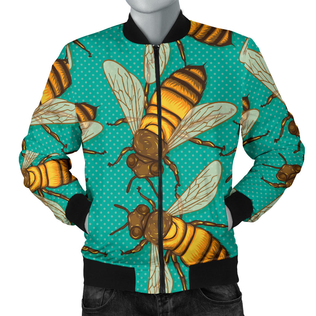 Bee Pattern Print Design BEE04 Men Bomber Jacket