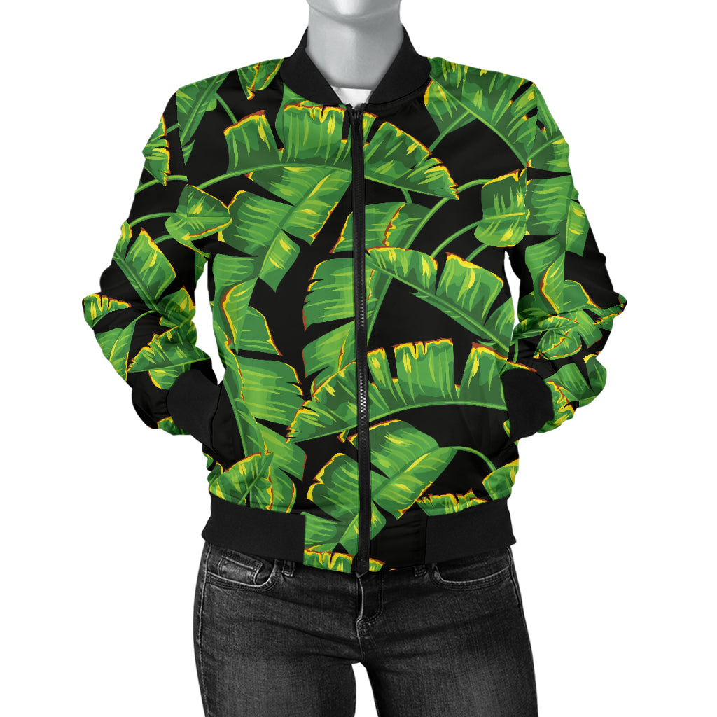 Banana Leaf Pattern Print Design 03 Women's Bomber Jacket