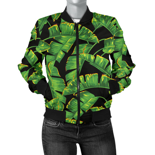 Banana Leaf Pattern Print Design 03 Women's Bomber Jacket