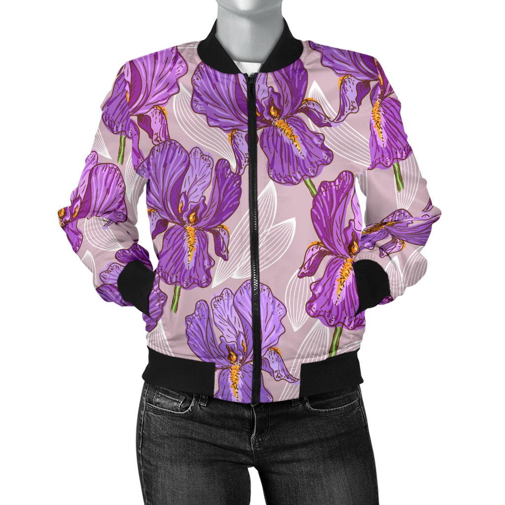 Iris Pattern Print Design IR05 Women Bomber Jacket