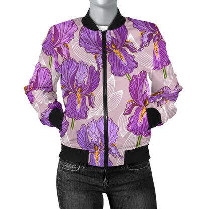 Iris Pattern Print Design IR05 Women Bomber Jacket