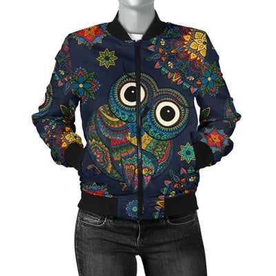 Owl Boho Style Pattern Print Design A04 Women's Bomber Jacket