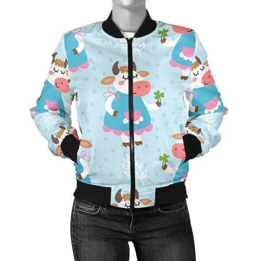 Cattle Happy Pattern Print Design 03 Women's Bomber Jacket