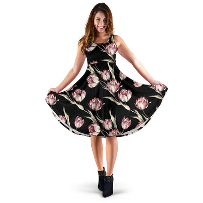 Tulip Pink Pattern Print Design TP02 Midi Dress
