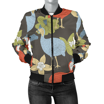 Guinea Fowl Pattern Print Design 02 Women's Bomber Jacket