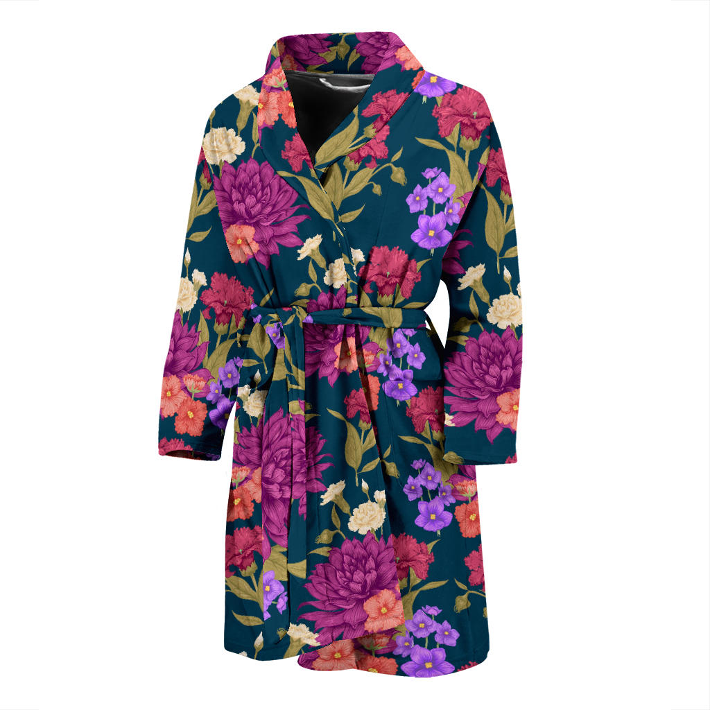 Dahlia Pattern Print Design DH01 Men Bathrobe