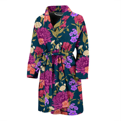 Dahlia Pattern Print Design DH01 Men Bathrobe