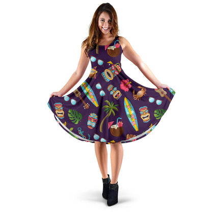 Hawaiian Themed Pattern Print Design H024 Midi Dress