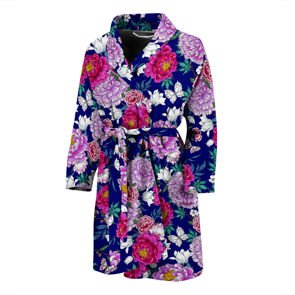 Dahlia Pattern Print Design DH013 Men Bathrobe