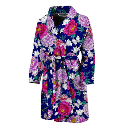 Dahlia Pattern Print Design DH013 Men Bathrobe
