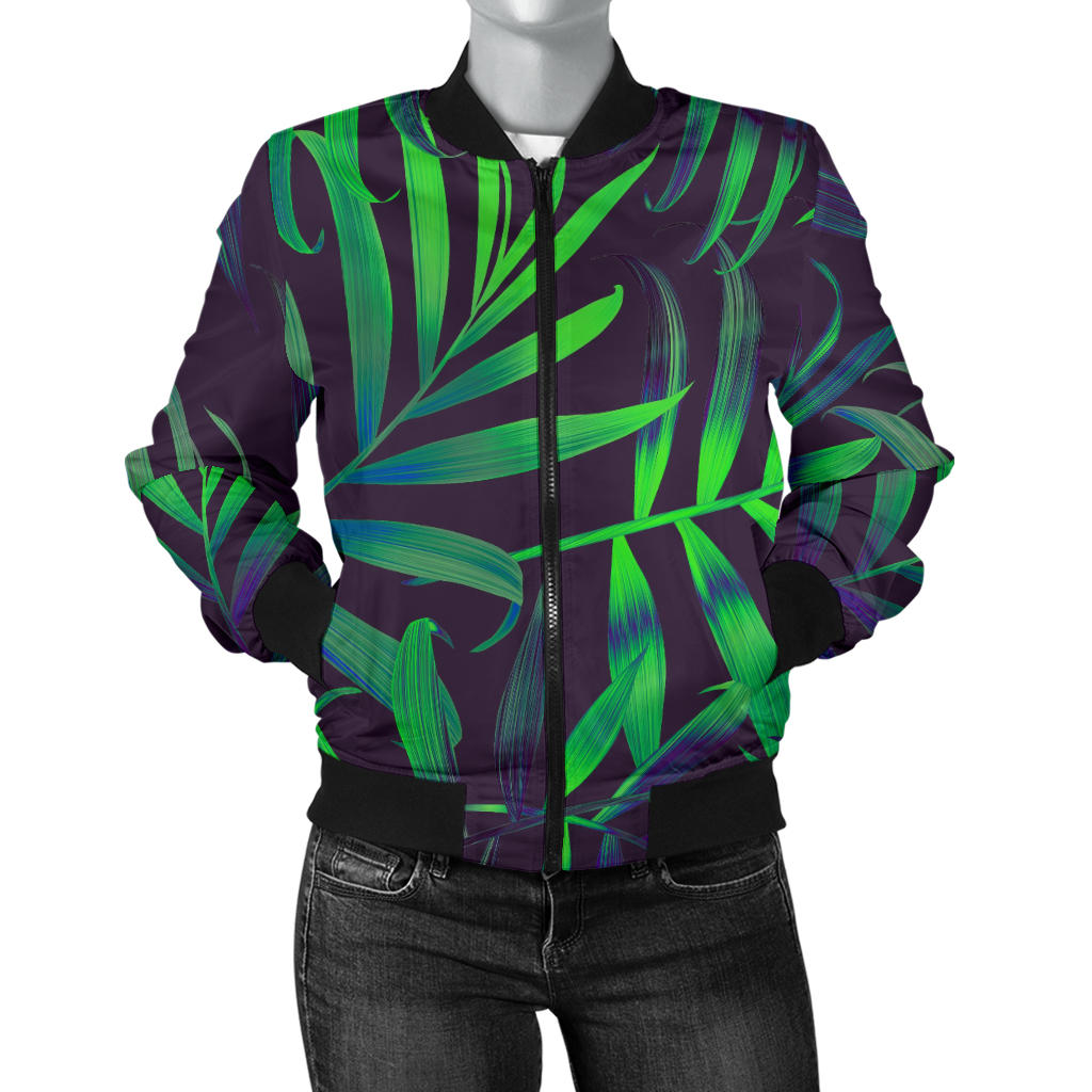 Palm Leaves Pattern Print Design PL01 Women Bomber Jacket