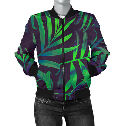 Palm Leaves Pattern Print Design PL01 Women Bomber Jacket